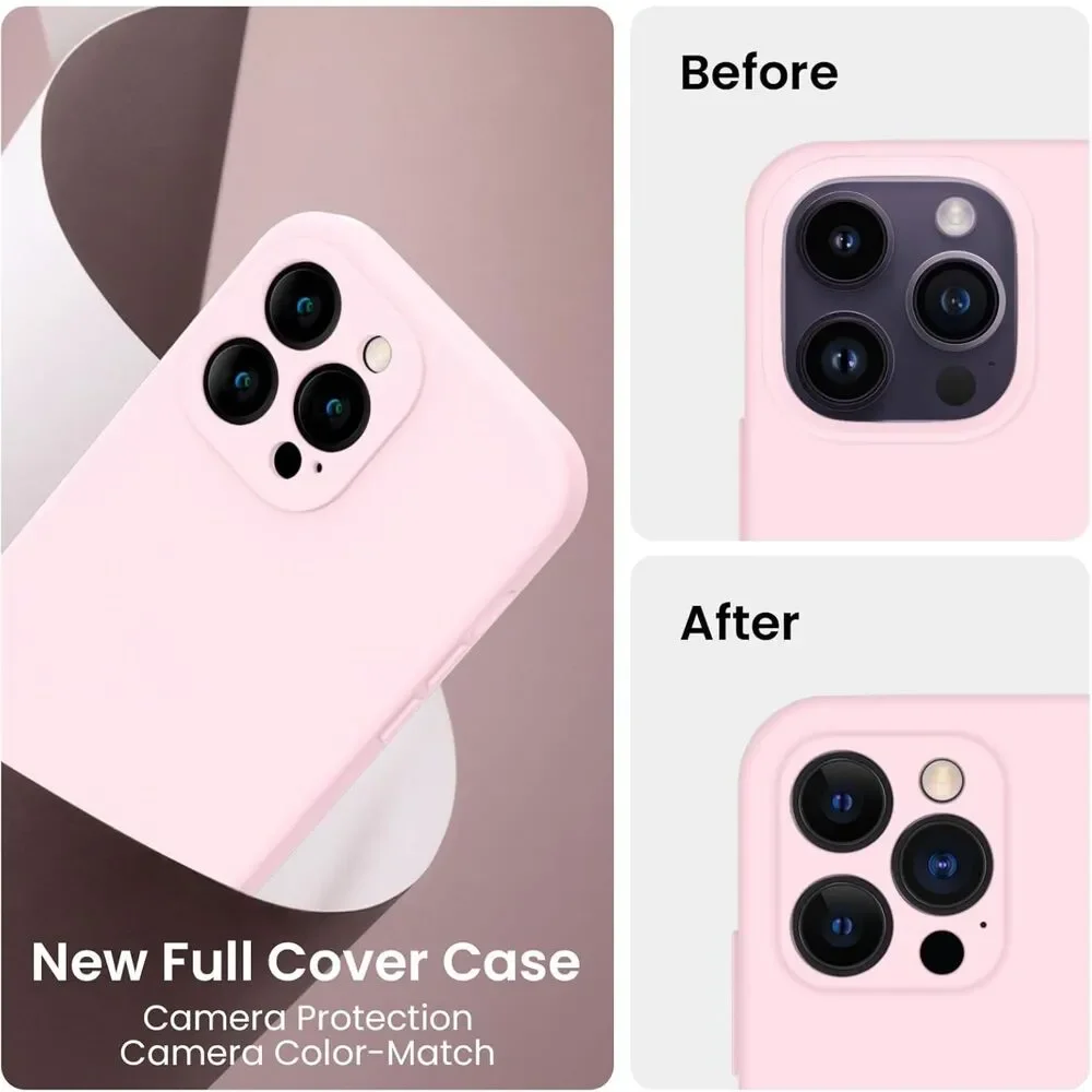FireNova iPhone 14 Pro Silicone Case Chalk Pink Upgraded Camera Protection 6.1